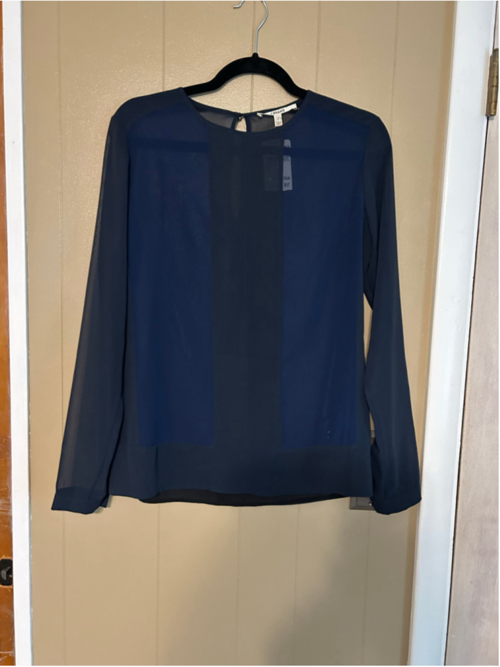 J Brand Women’s Sheer Blouse Size S Blue Black Long Sleeve Top
